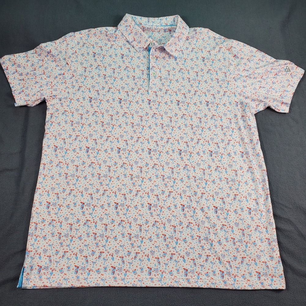 Maelreg Mens XL Performance‎ Polo Shirt White Cocktail Drink Print Short Sleeve - Picture 4 of 7